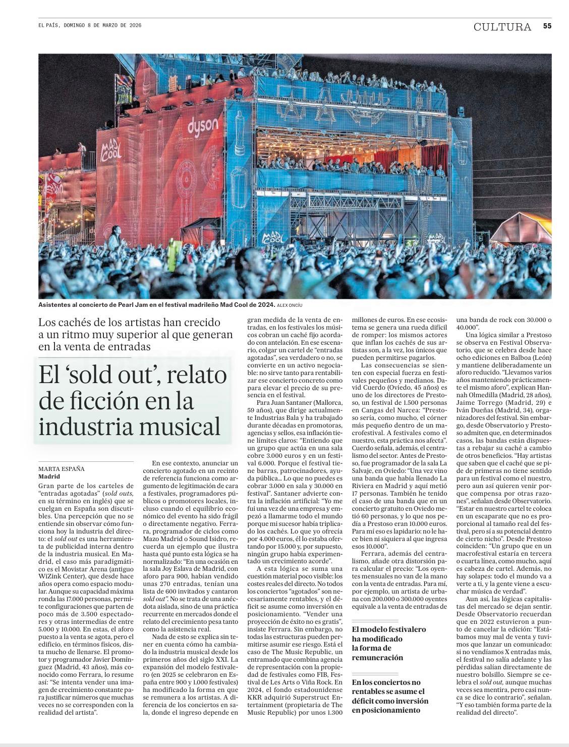 El Pais - "El sold out relato de ficcion en la industria musical